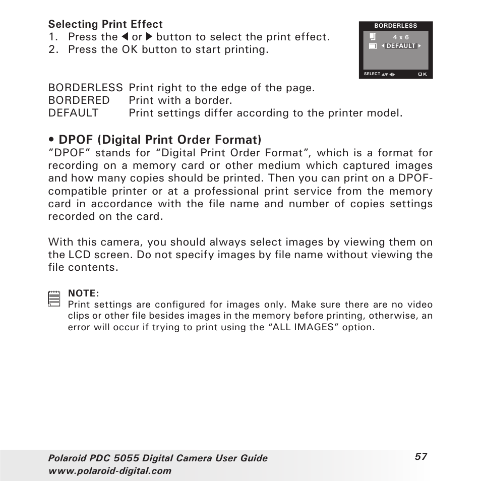 Dpof (digital print order format) | Polaroid PDC 505 User Manual | Page 57 / 88