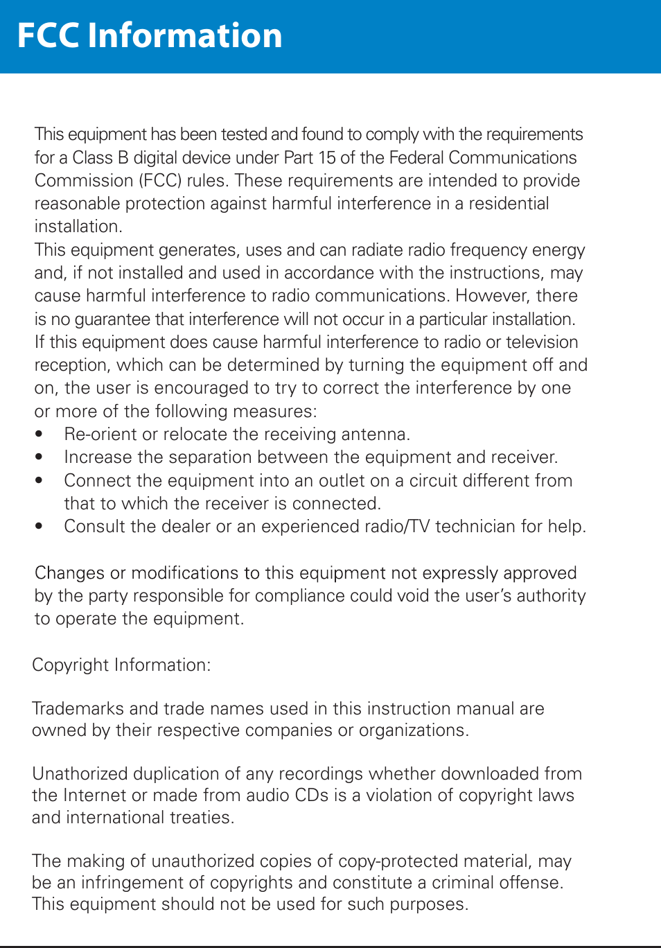 Fcc information | Polaroid PMP282-8 User Manual | Page 14 / 17