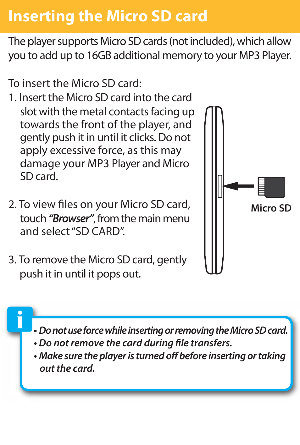 Inserting the micro sd card | Polaroid PMP282-8 User Manual | Page 4 / 17