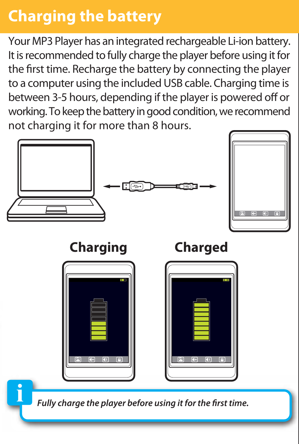 Charging the battery | Polaroid PMP282-8 User Manual | Page 5 / 17