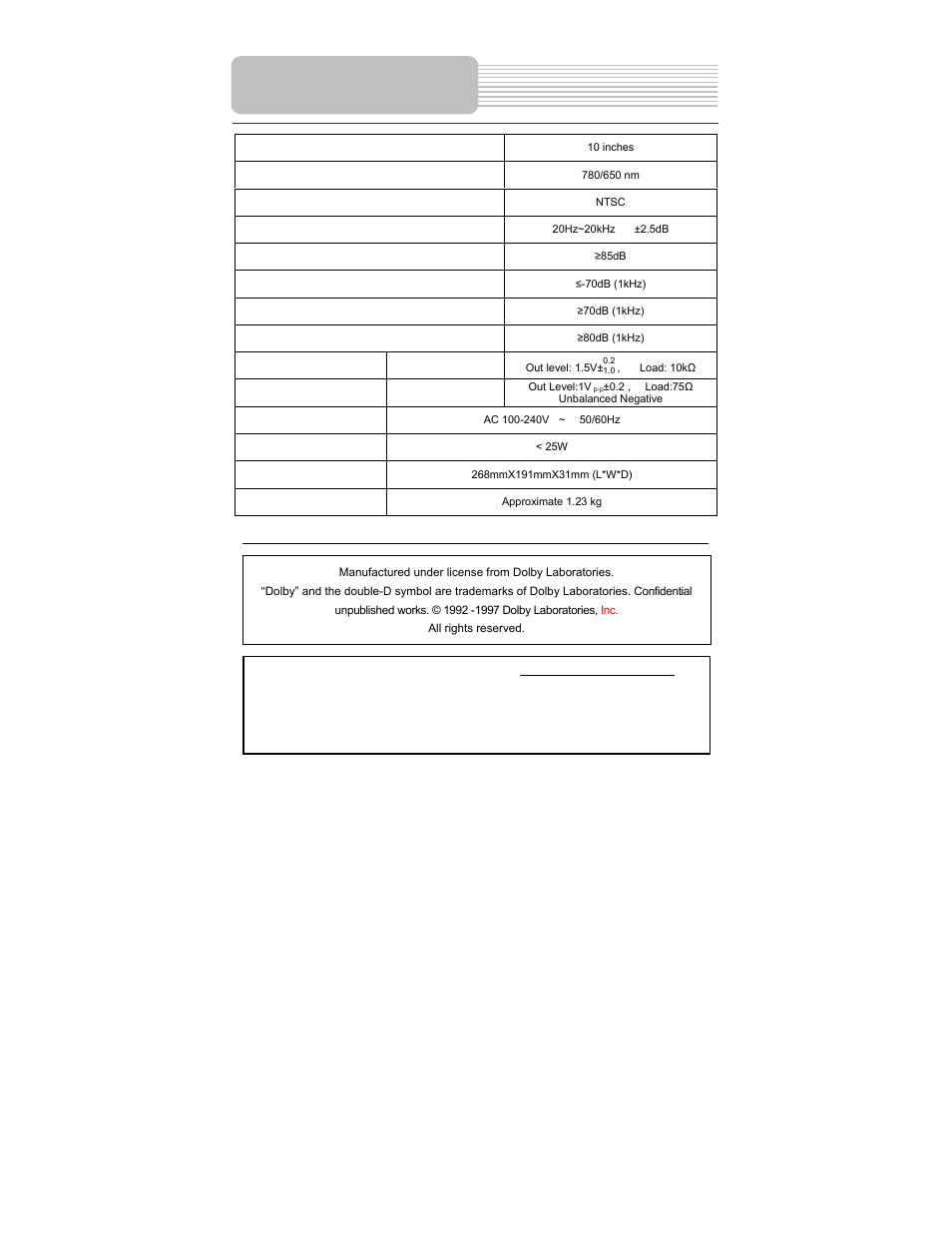 Specifications | Polaroid PDM-1040 User Manual | Page 45 / 45