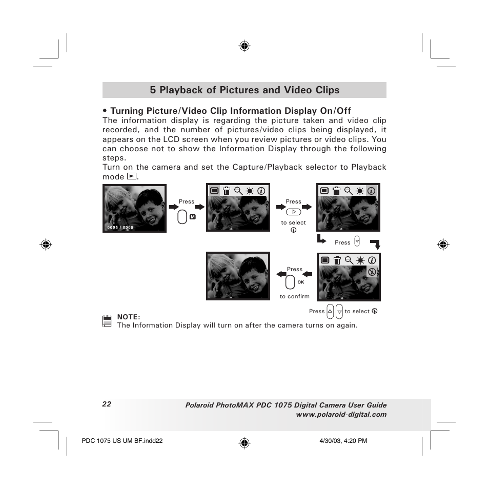 5 playback of pictures and video clips | Polaroid PDC 1075 User Manual | Page 22 / 49
