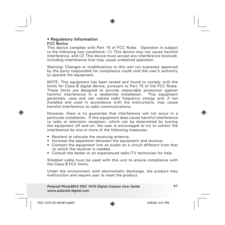 Polaroid PDC 1075 User Manual | Page 47 / 49