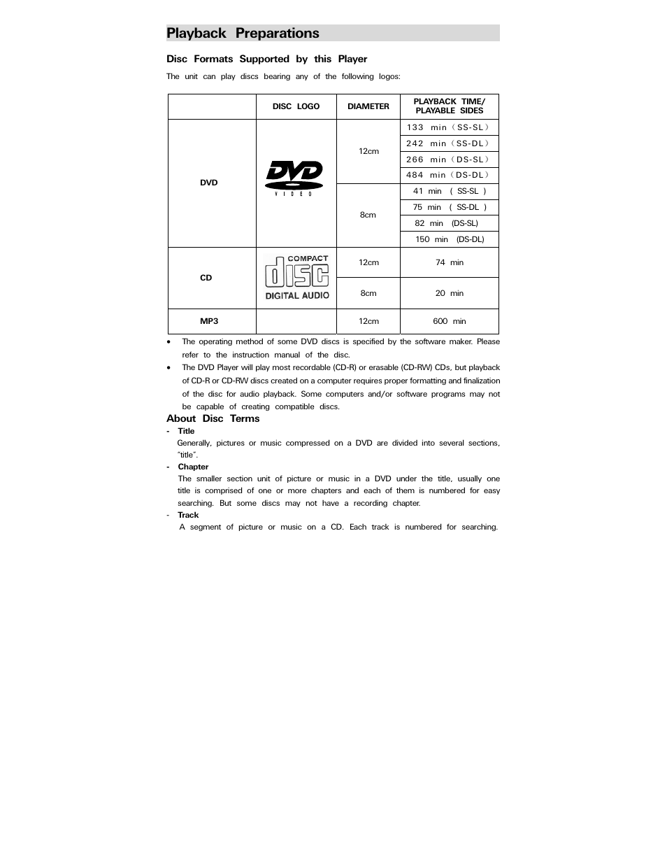 Playback preparations | Polaroid PDV-0750 User Manual | Page 12 / 29