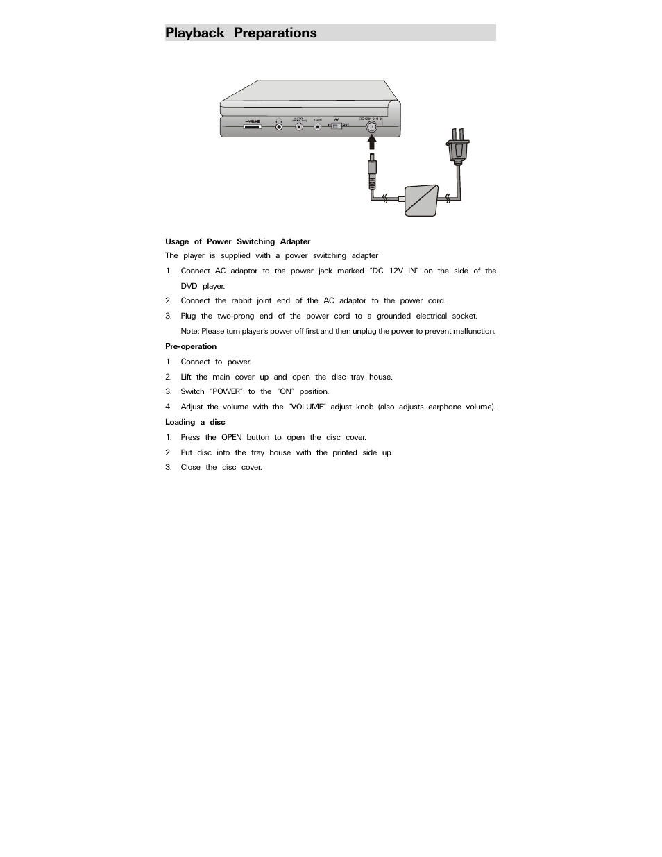 Playback preparations | Polaroid PDV-0750 User Manual | Page 13 / 29