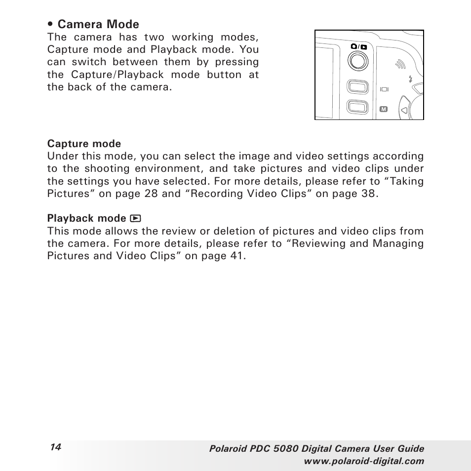 Camera mode | Polaroid PDC 5080 User Manual | Page 14 / 88