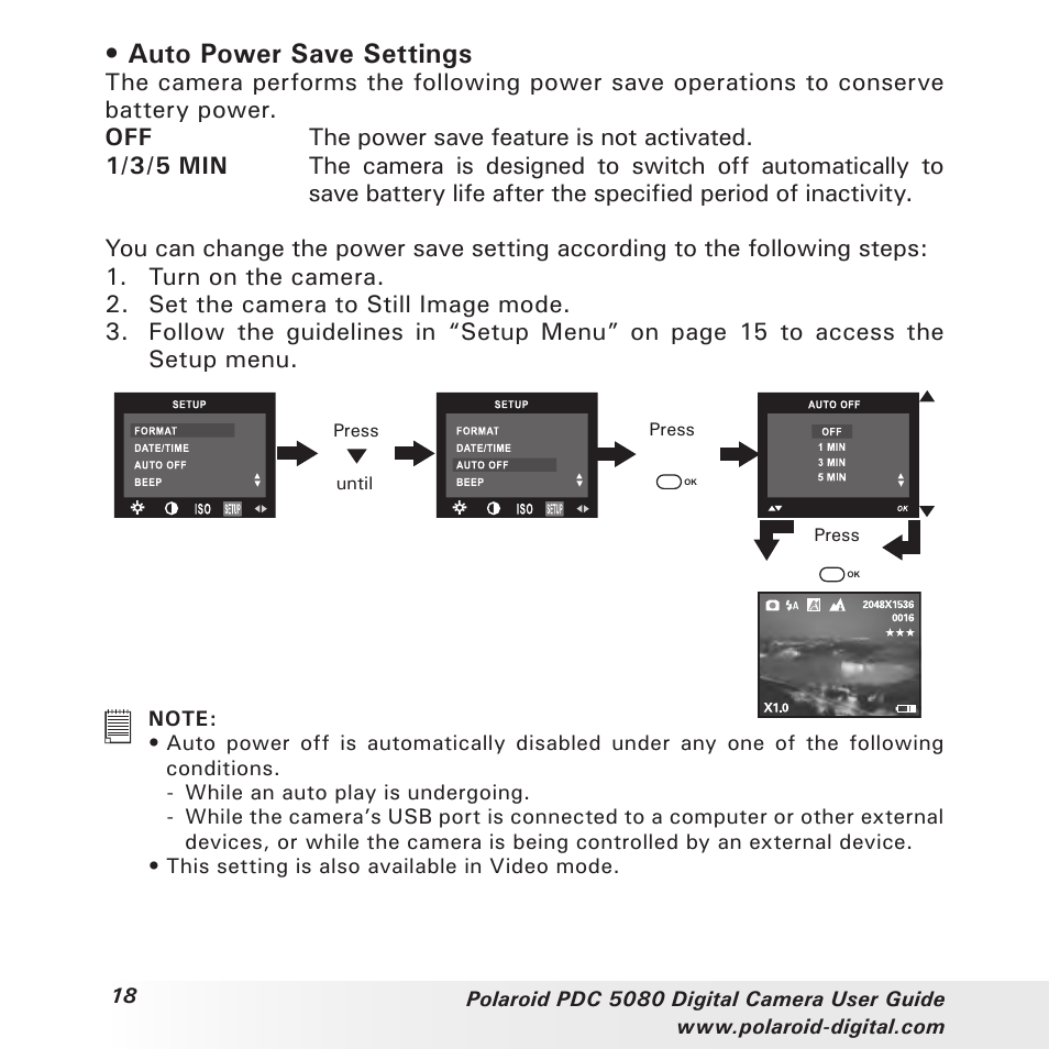 Auto power save settings | Polaroid PDC 5080 User Manual | Page 18 / 88