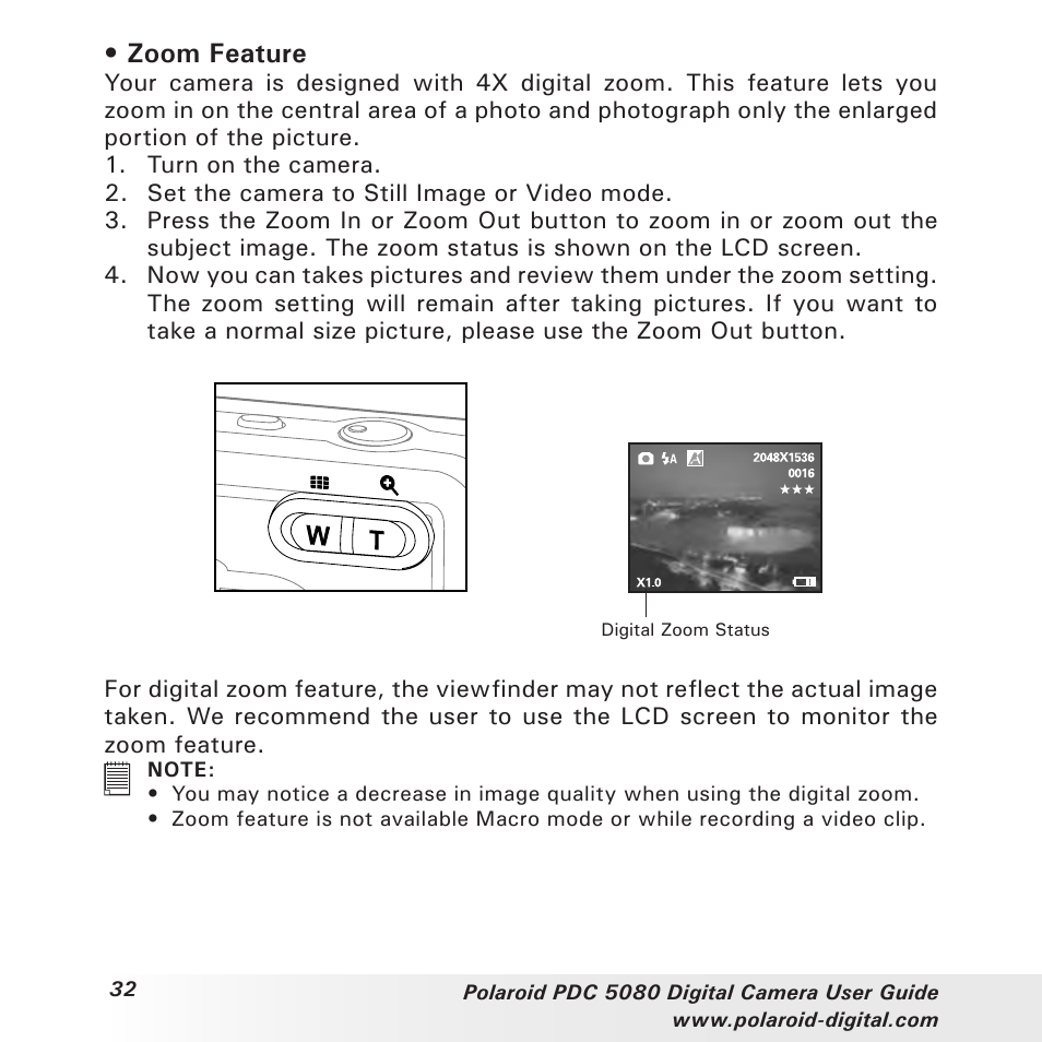 Zoom feature | Polaroid PDC 5080 User Manual | Page 32 / 88