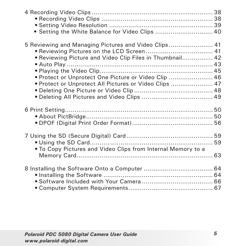 Polaroid PDC 5080 User Manual | Page 5 / 88