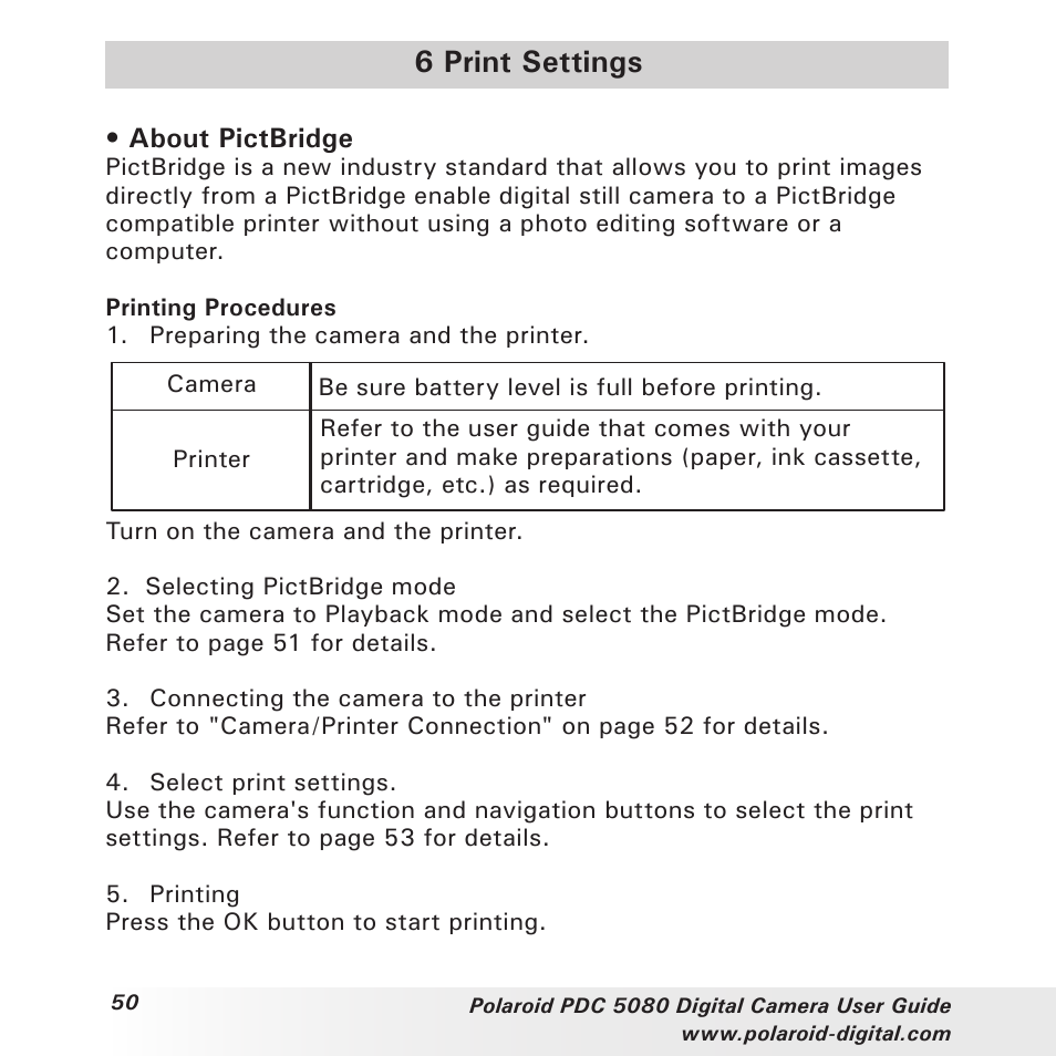 6 print settings | Polaroid PDC 5080 User Manual | Page 50 / 88