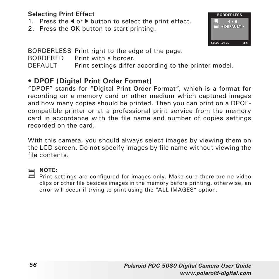 Dpof (digital print order format) | Polaroid PDC 5080 User Manual | Page 56 / 88