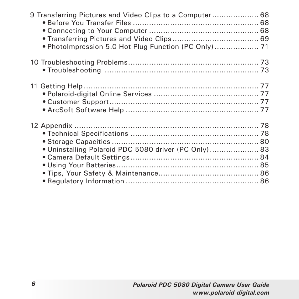 Polaroid PDC 5080 User Manual | Page 6 / 88