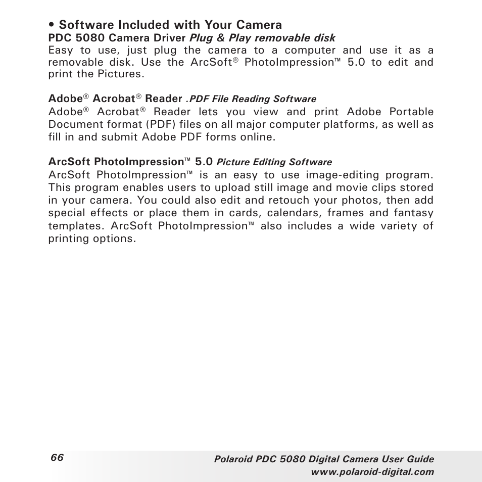 Software included with your camera | Polaroid PDC 5080 User Manual | Page 66 / 88