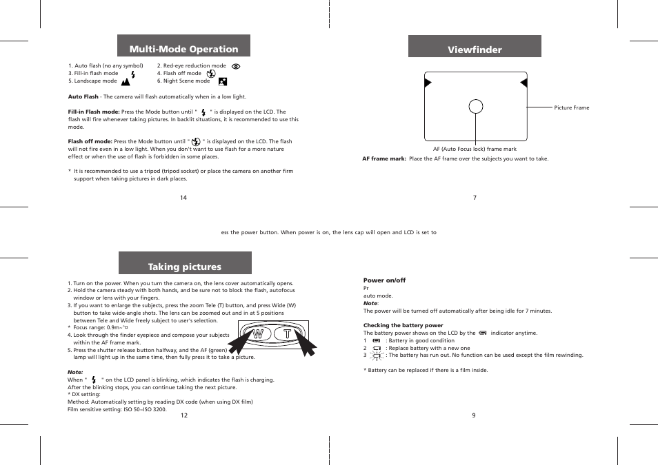 Viewfinder, Taking pictures, Multi-mode operation | Polaroid PZ2320AF User Manual | Page 4 / 12
