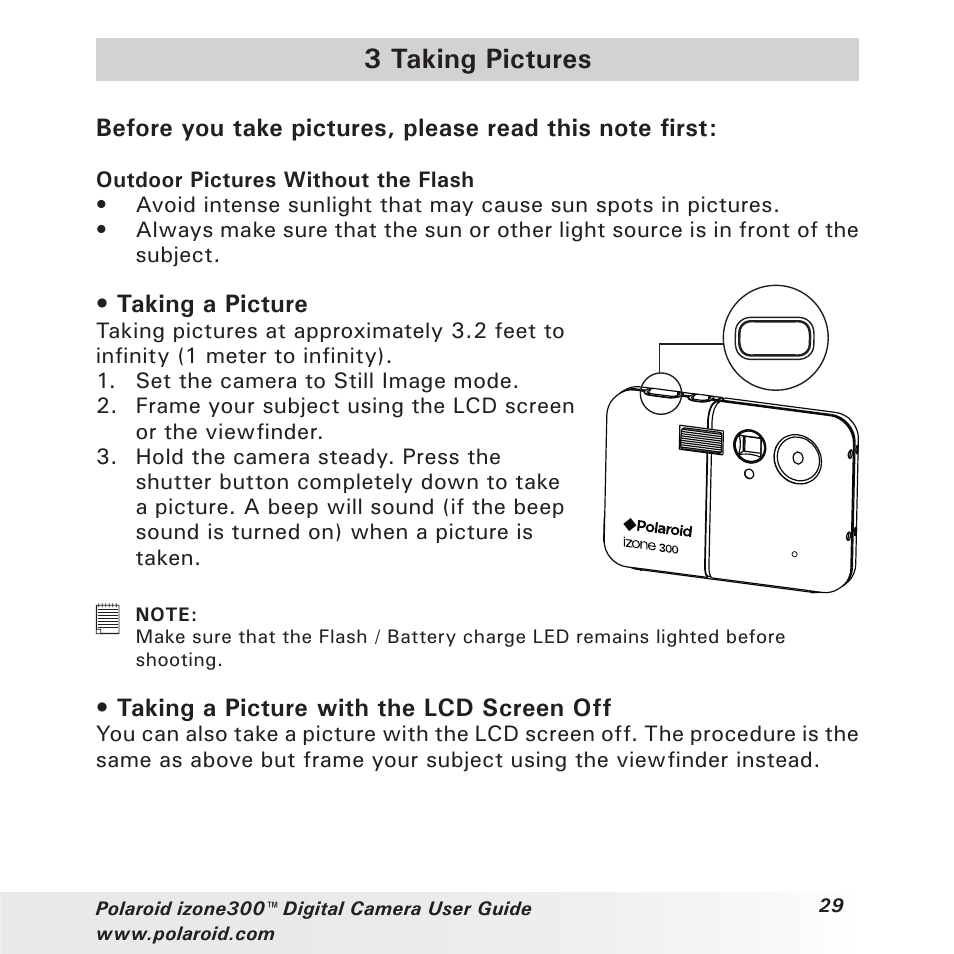 3 taking pictures | Polaroid izone300 User Manual | Page 29 / 84