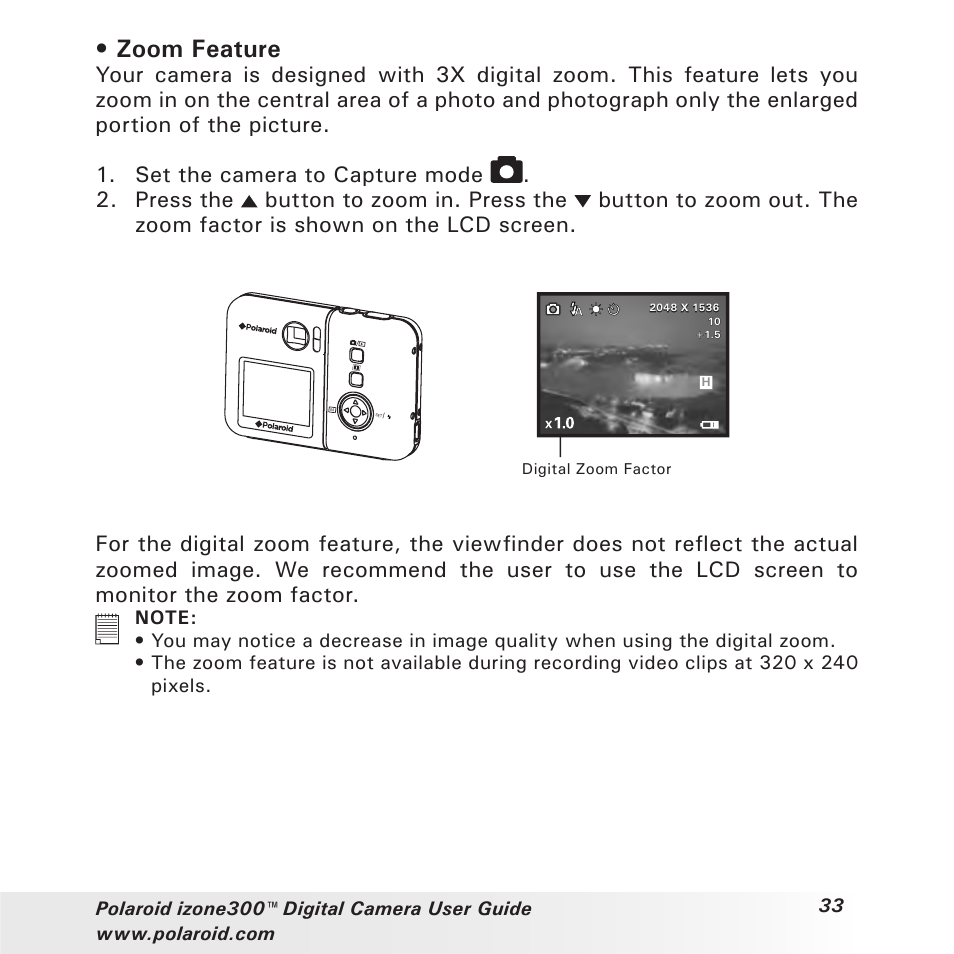 Zoom feature | Polaroid izone300 User Manual | Page 33 / 84