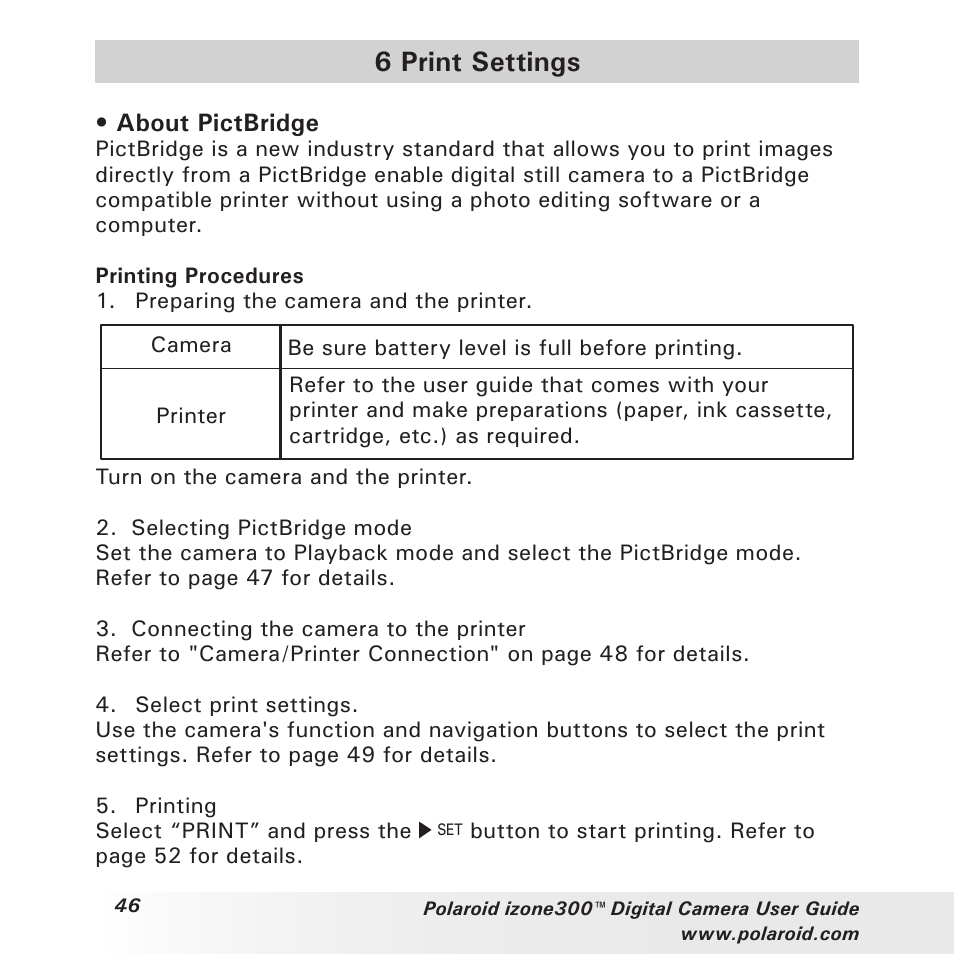 6 print settings | Polaroid izone300 User Manual | Page 46 / 84