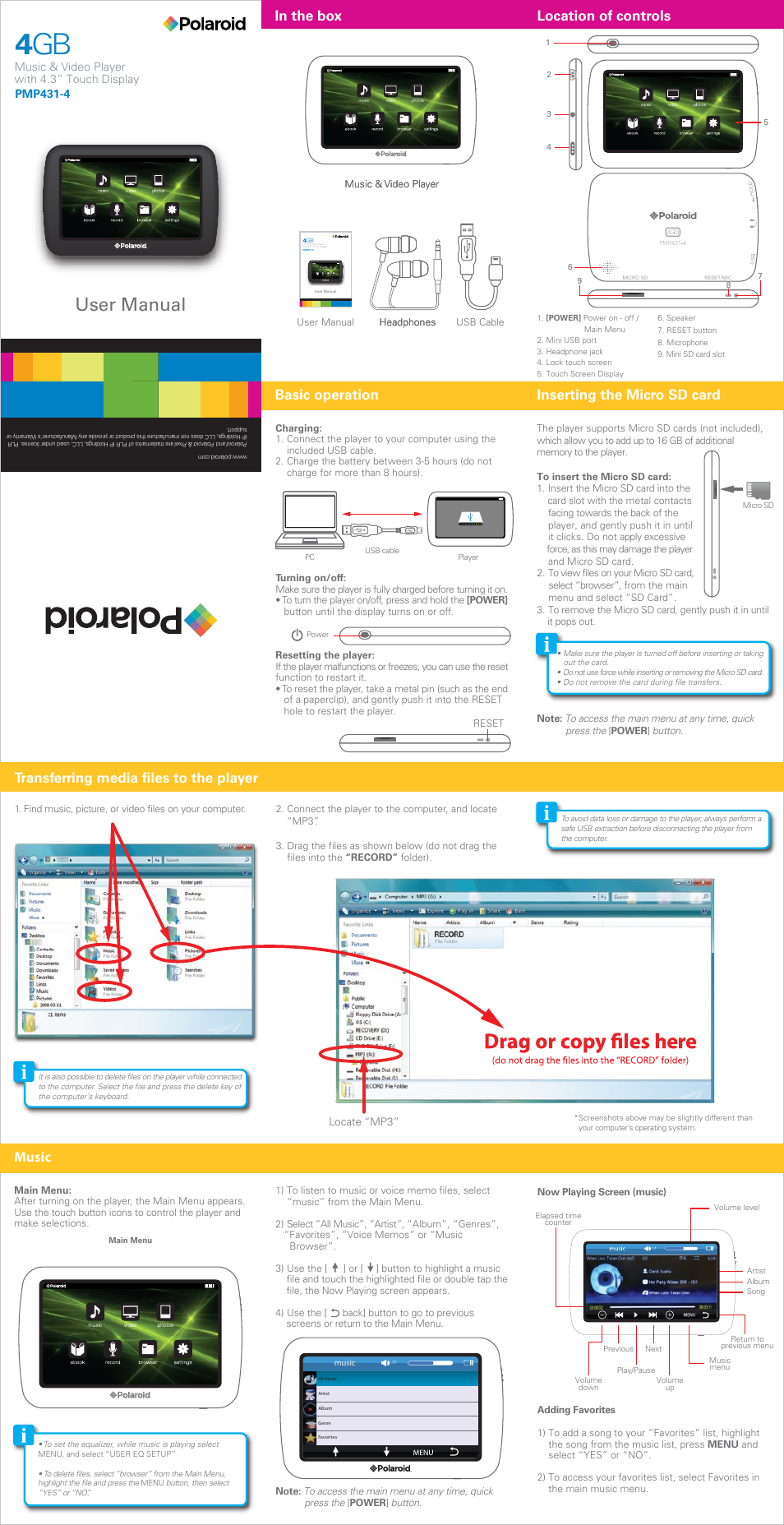 Polaroid PMP431-4 User Manual | 2 pages