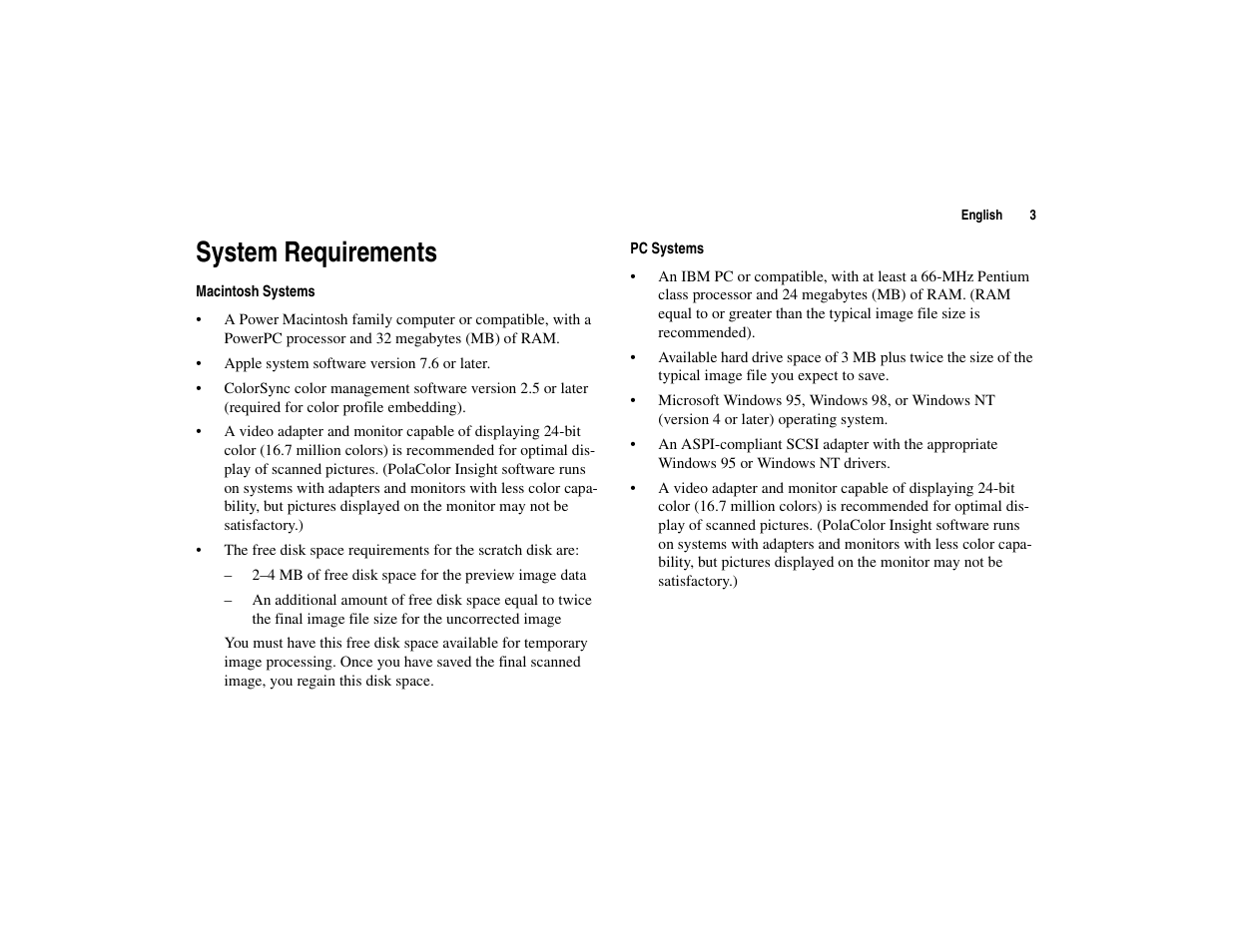 System requirements | Polaroid 45I User Manual | Page 3 / 18