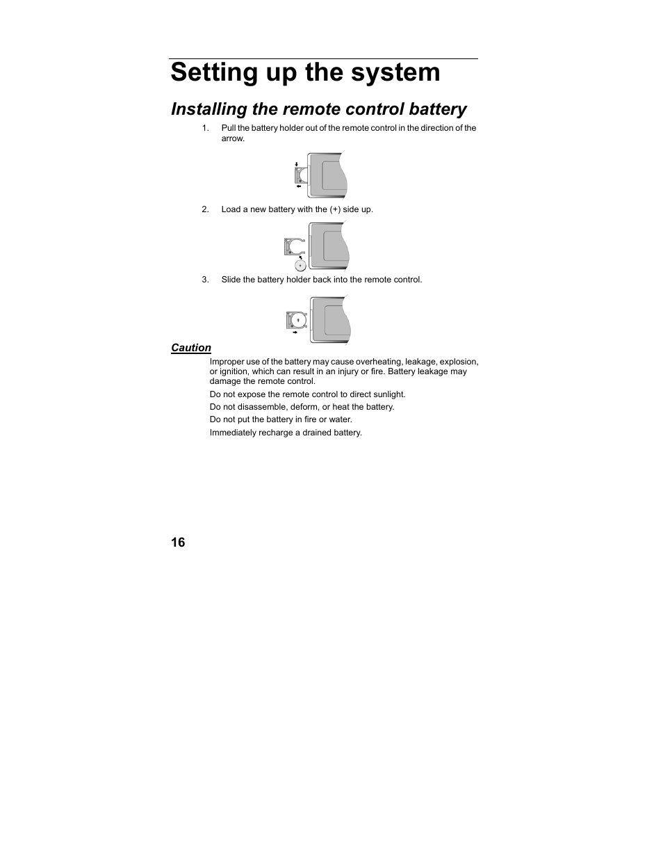 Setting up the system, Installing the remote control battery | Polaroid MGX-0560 User Manual | Page 17 / 69