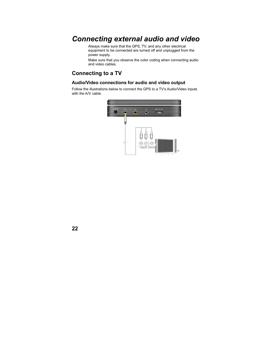 Connecting external audio and video, Connecting to a tv | Polaroid MGX-0560 User Manual | Page 23 / 69