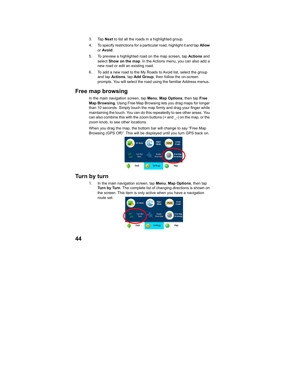 Free map browsing, Turn by turn | Polaroid MGX-0560 User Manual | Page 45 / 69