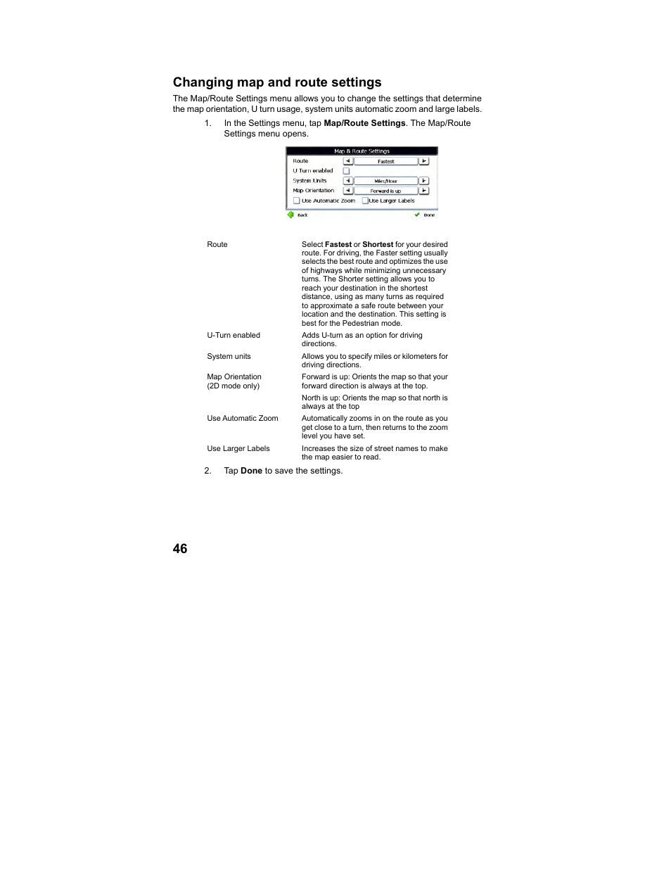 46 changing map and route settings | Polaroid MGX-0560 User Manual | Page 47 / 69