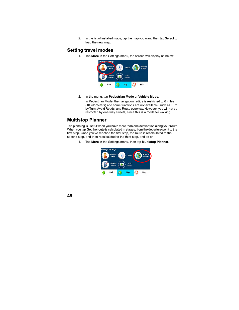 Setting travel modes, Multistop planner | Polaroid MGX-0560 User Manual | Page 50 / 69