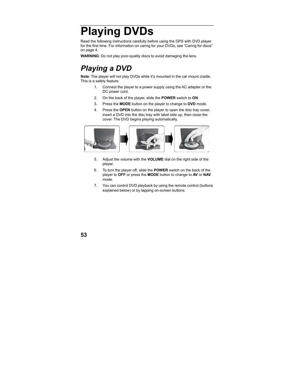 Playing dvds, Playing a dvd | Polaroid MGX-0560 User Manual | Page 54 / 69