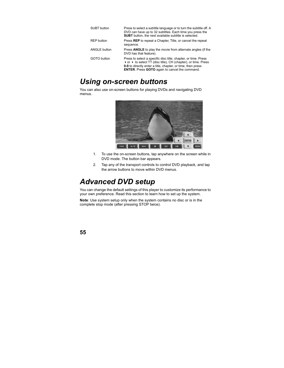 Using on-screen buttons, Advanced dvd setup | Polaroid MGX-0560 User Manual | Page 56 / 69