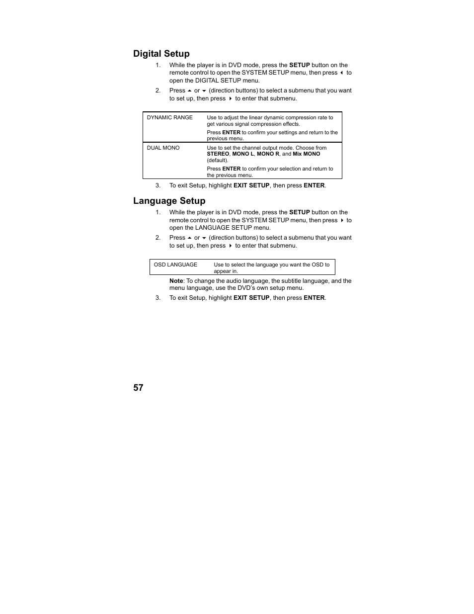 57 digital setup, Language setup | Polaroid MGX-0560 User Manual | Page 58 / 69