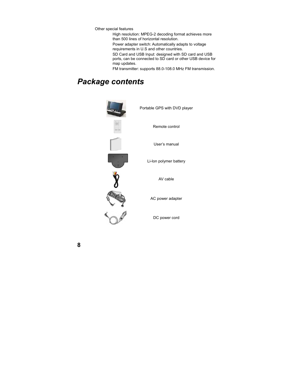 Package contents | Polaroid MGX-0560 User Manual | Page 9 / 69