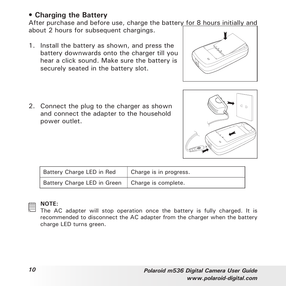Charging the battery | Polaroid m536 User Manual | Page 10 / 111