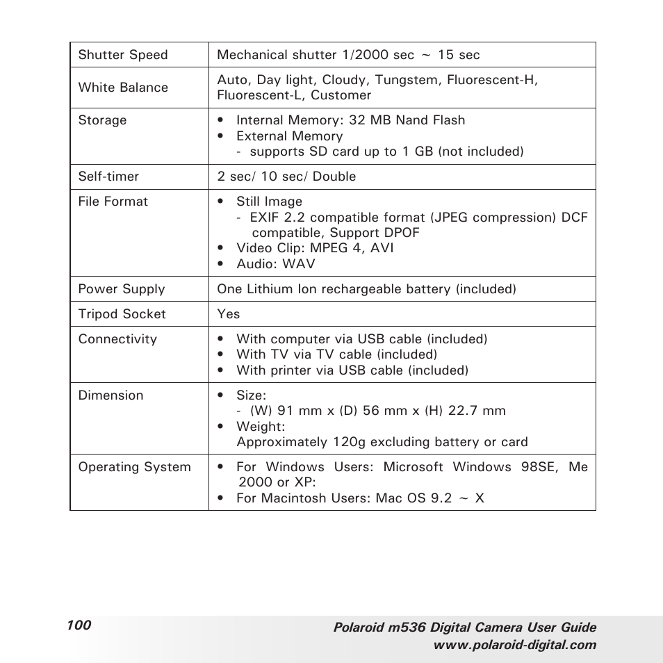 Polaroid m536 User Manual | Page 100 / 111