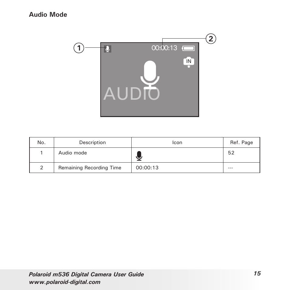 Audio | Polaroid m536 User Manual | Page 15 / 111