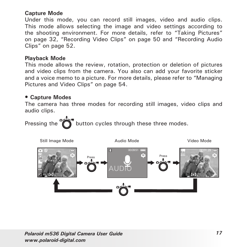 Audio | Polaroid m536 User Manual | Page 17 / 111