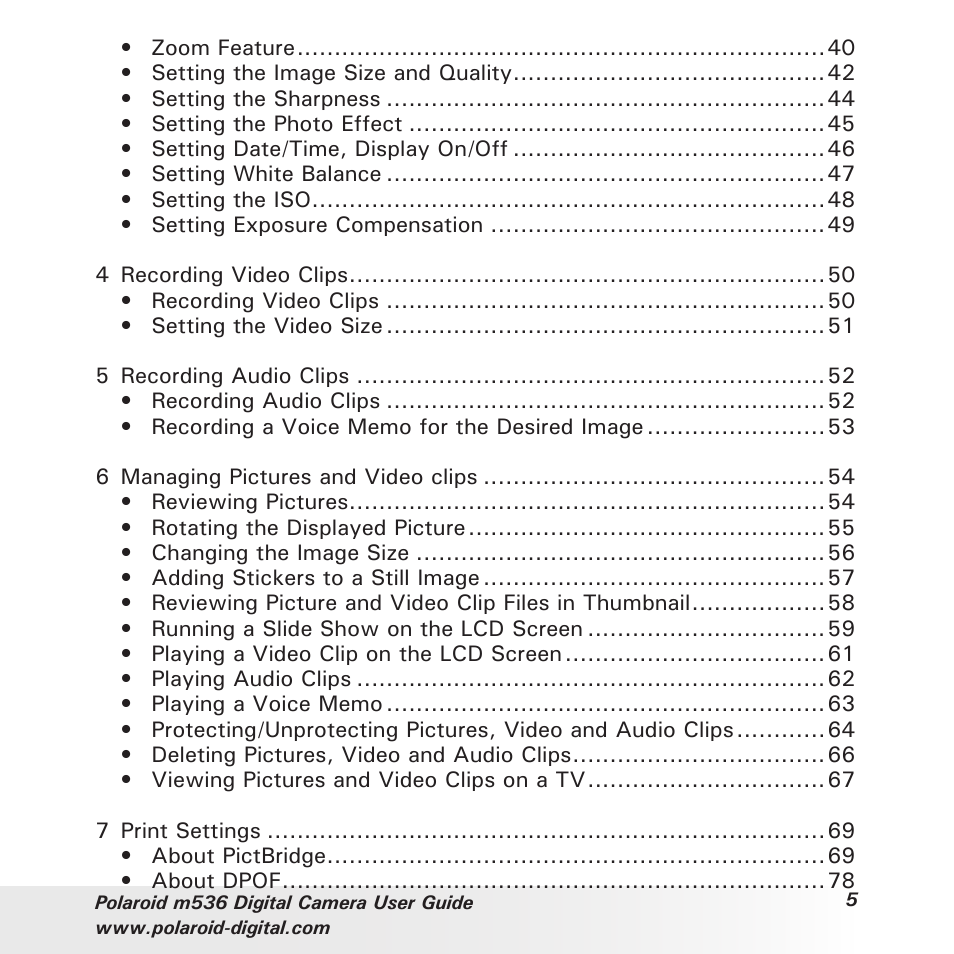 Polaroid m536 User Manual | Page 5 / 111