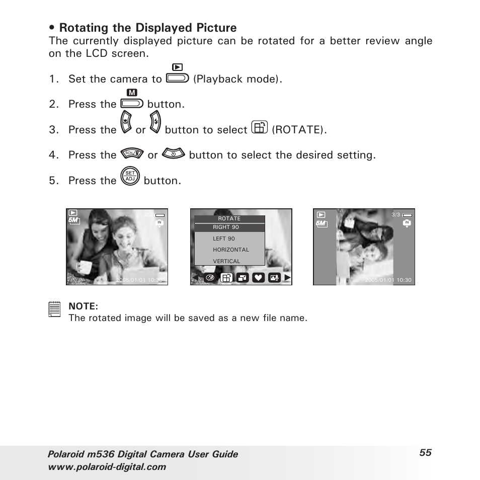 Rotating the displayed picture | Polaroid m536 User Manual | Page 55 / 111