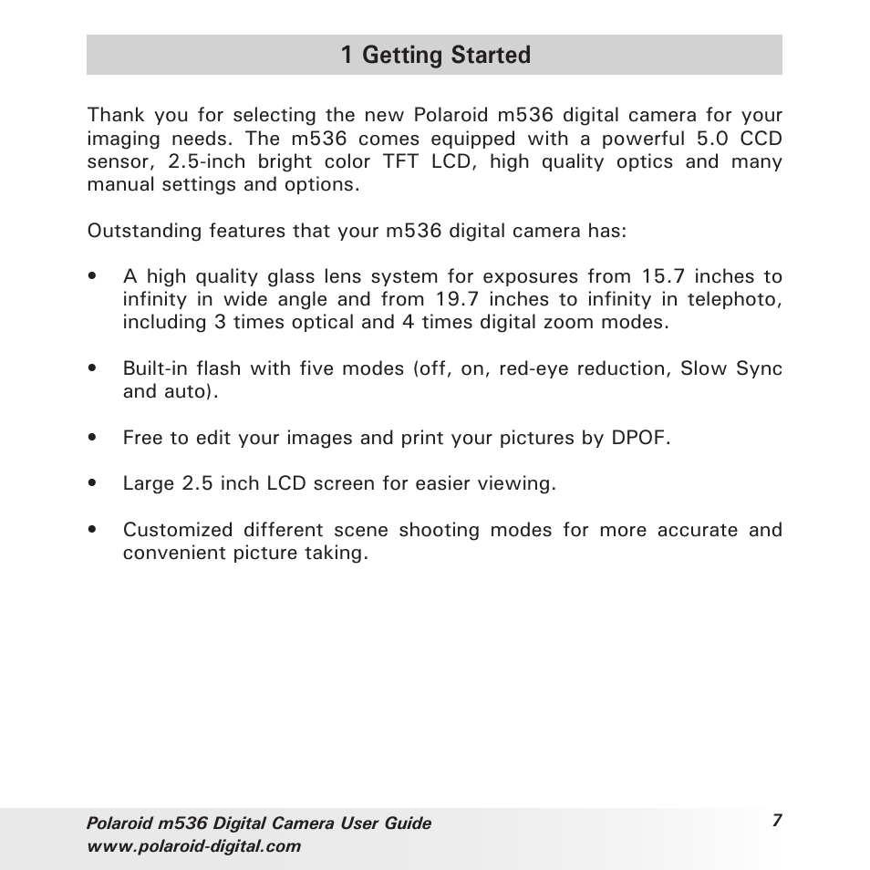 1 getting started | Polaroid m536 User Manual | Page 7 / 111