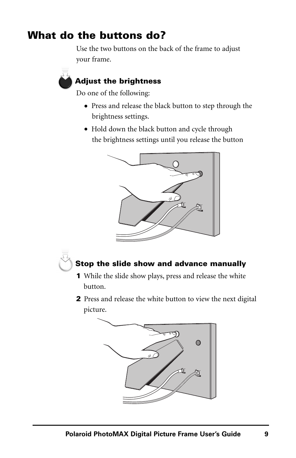 What do the buttons do | Polaroid Digital Picture Frame User Manual | Page 12 / 25