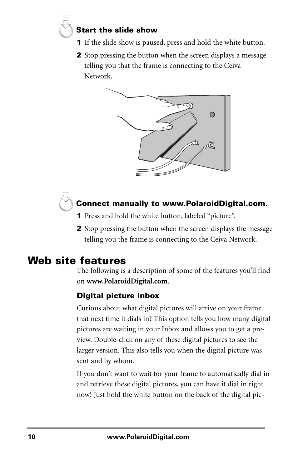 Web site features | Polaroid Digital Picture Frame User Manual | Page 13 / 25