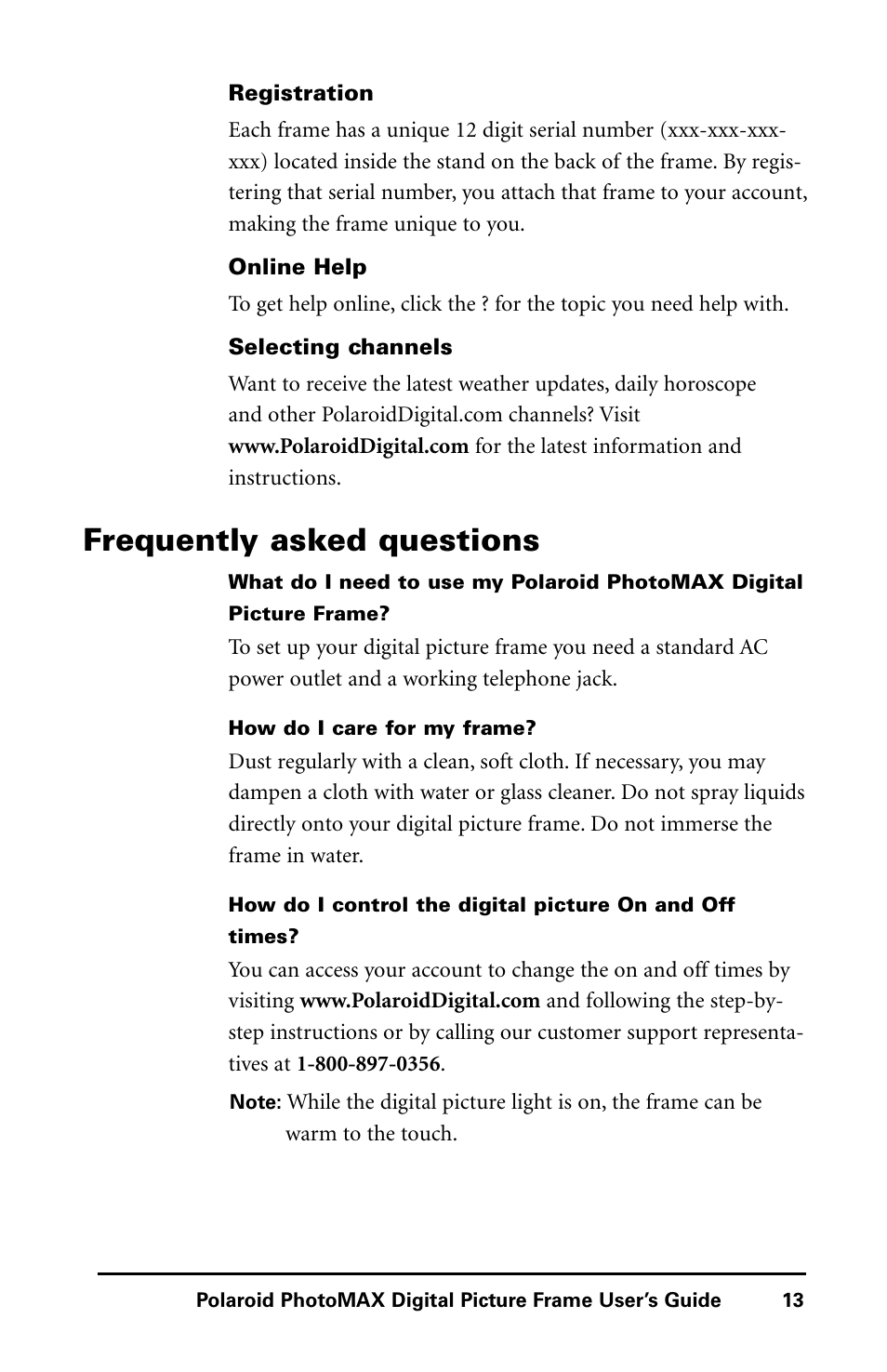 Frequently asked questions | Polaroid Digital Picture Frame User Manual | Page 16 / 25
