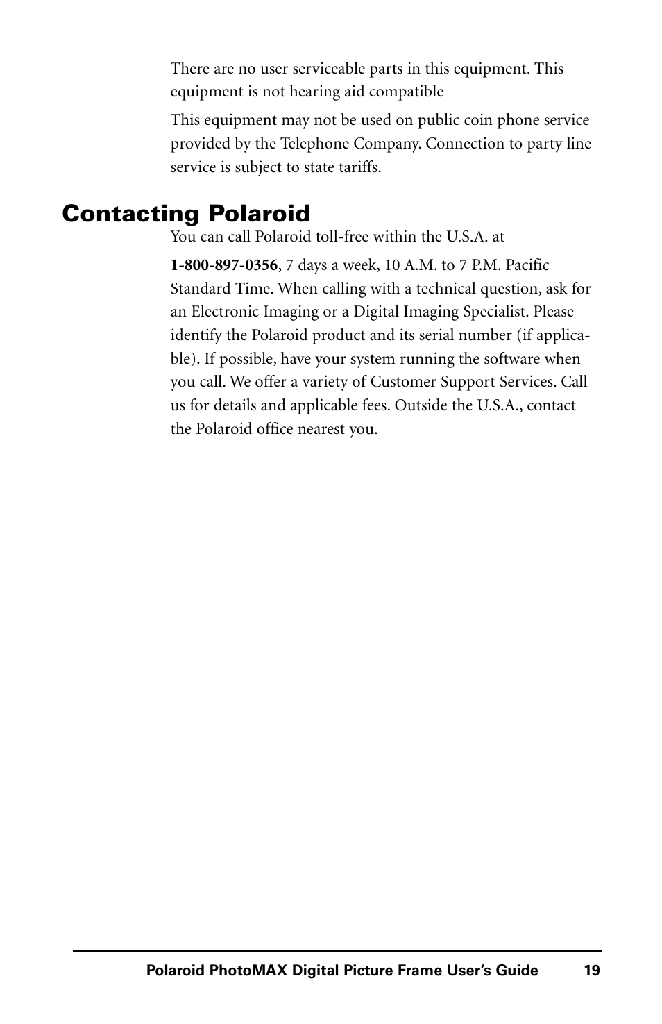 Contacting polaroid | Polaroid Digital Picture Frame User Manual | Page 22 / 25