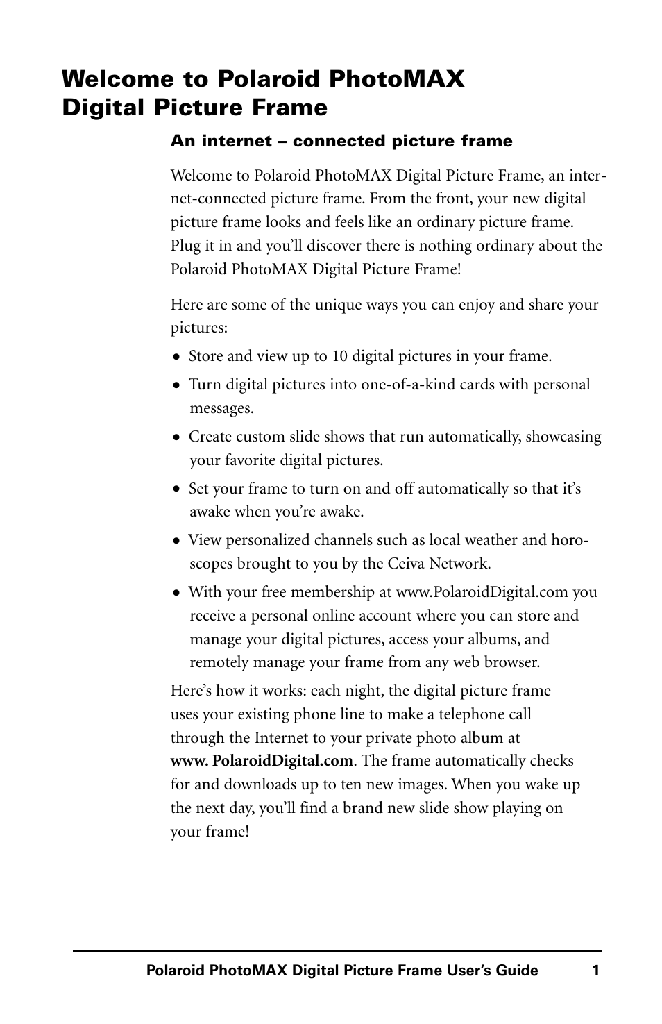 Welcome to polaroid photomax digital picture frame | Polaroid Digital Picture Frame User Manual | Page 4 / 25