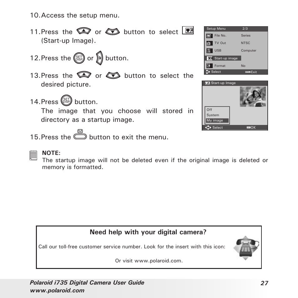 Press the button to exit the menu, Need help with your digital camera | Polaroid i735 User Manual | Page 27 / 106