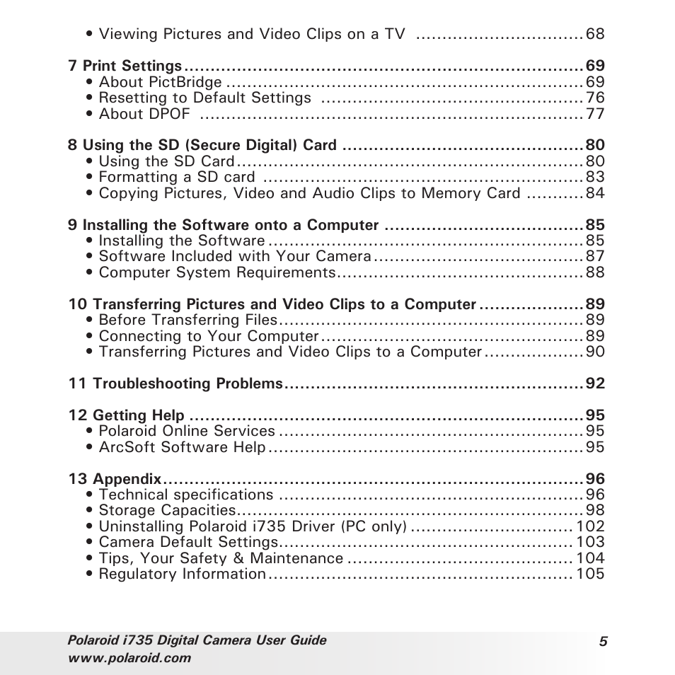 Polaroid i735 User Manual | Page 5 / 106