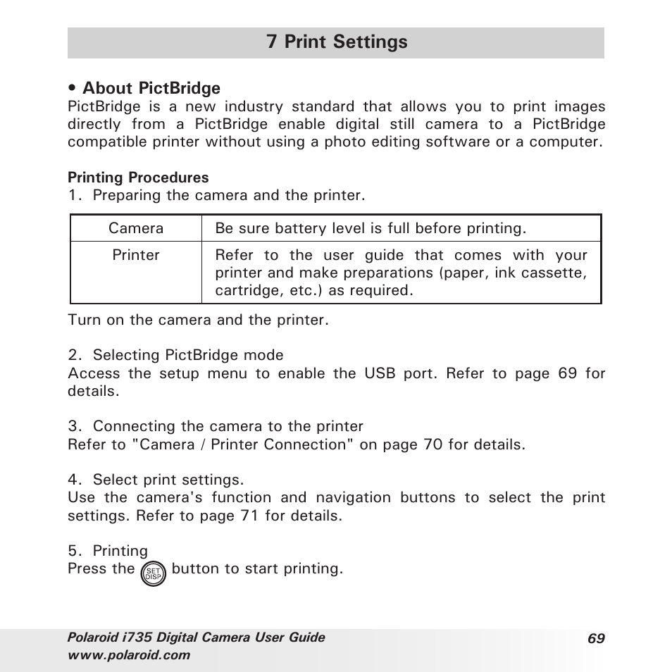 7 print settings | Polaroid i735 User Manual | Page 69 / 106