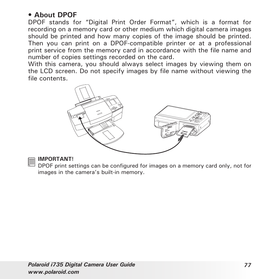About dpof | Polaroid i735 User Manual | Page 77 / 106
