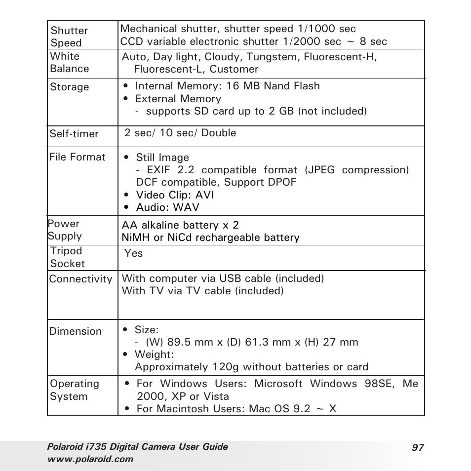 Polaroid i735 User Manual | Page 97 / 106