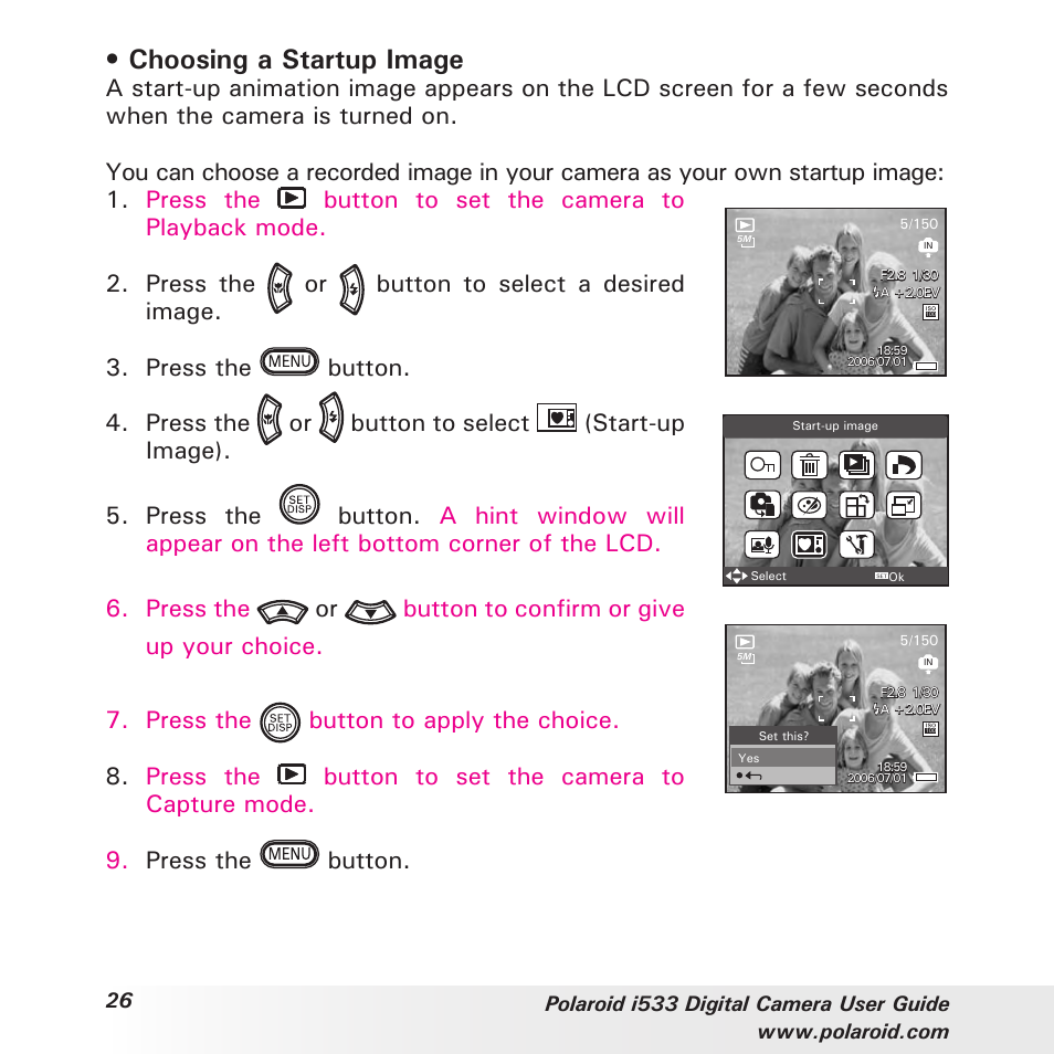 Choosing a startup image | Polaroid I533 User Manual | Page 26 / 105